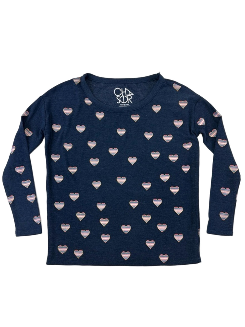 Chaser NEW Beach Hearts top XS women soft round neck casual loungewear